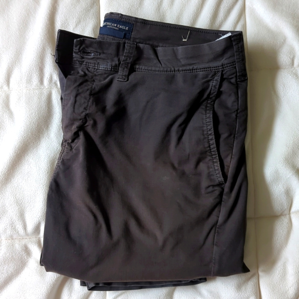 Dark gray faded AE chinos w/ patina. 30/32 slim